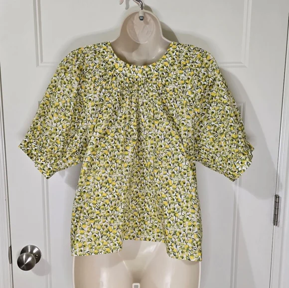 J. Crew High-neck Puff-sleeve Top Liberty Fabric Eliza's Yellow Women's Small - Picture 3 of 10